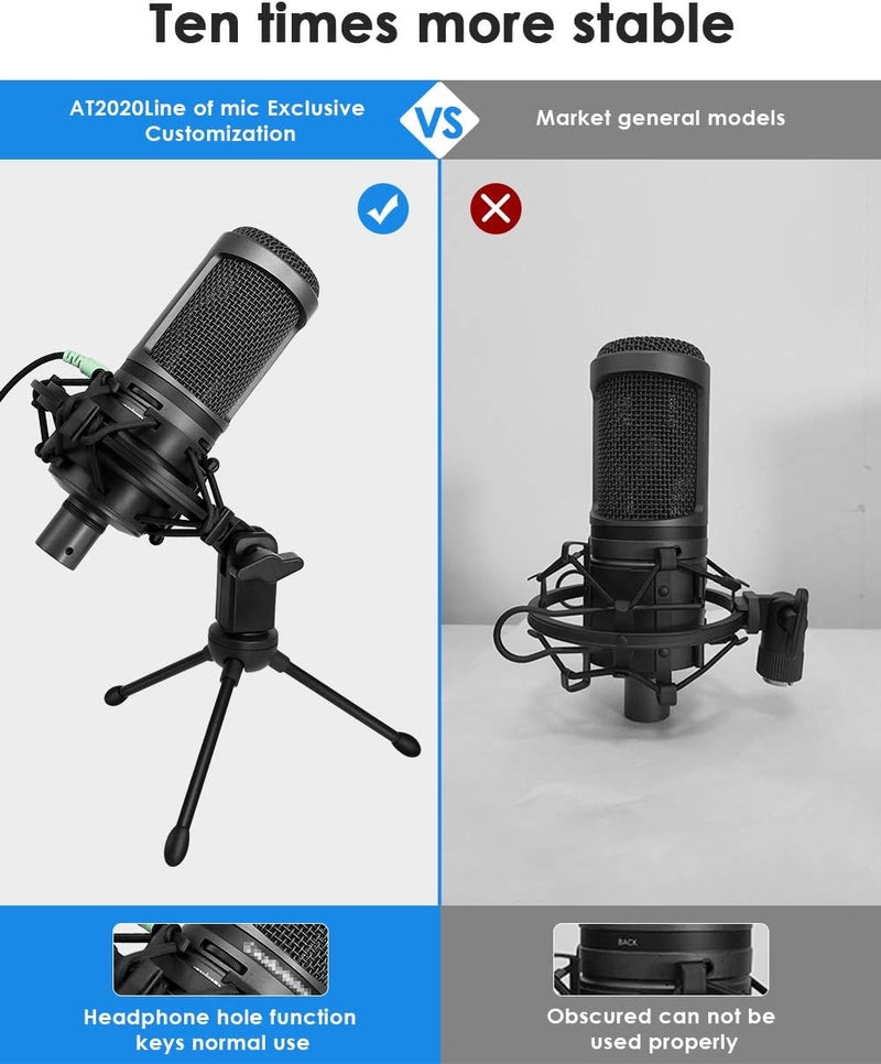 Etour AT2020 Microphone Shock Mount with Pop Filter, [Custom Built for audio technica Mic] Anti-Vibration Suspension Shockmount Holder Clip Compatible with AT2020USB+ AT2035 ATR2050 AT3035 AT3060 - Image 4